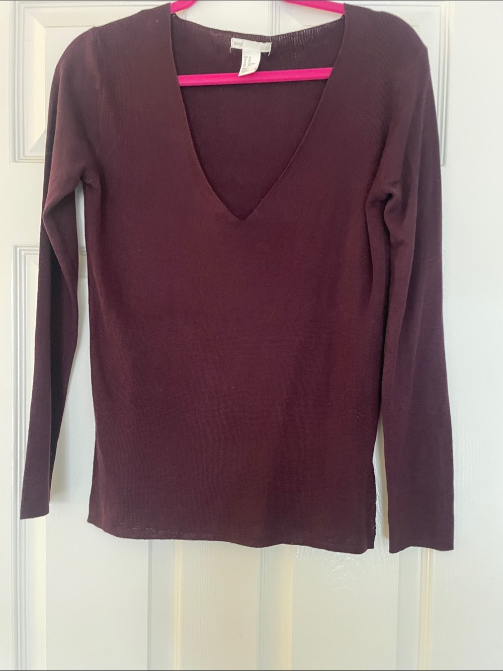 H&M Long Sleeve V‑Neck Top in Dark Plum